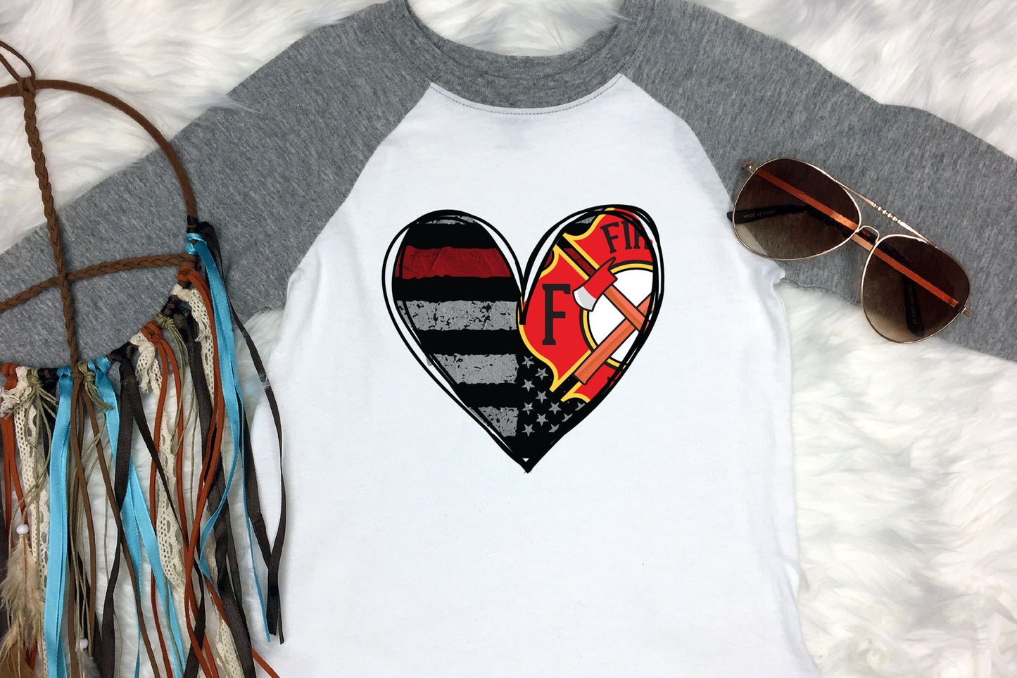 Firefighter Flag Heart Sublimation Design