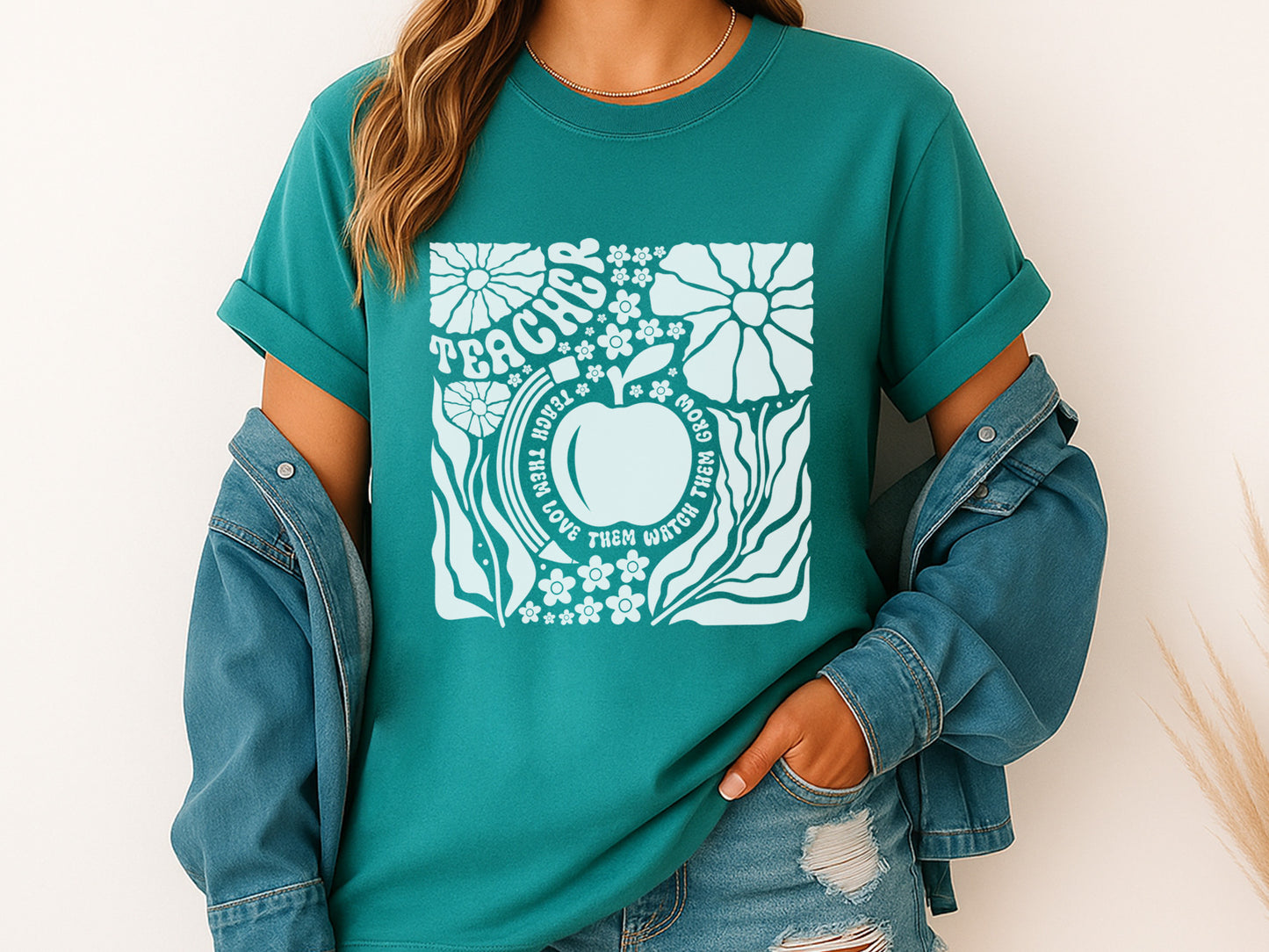 Floral Teacher Teach Them Love Them Watch Them Grow SVG