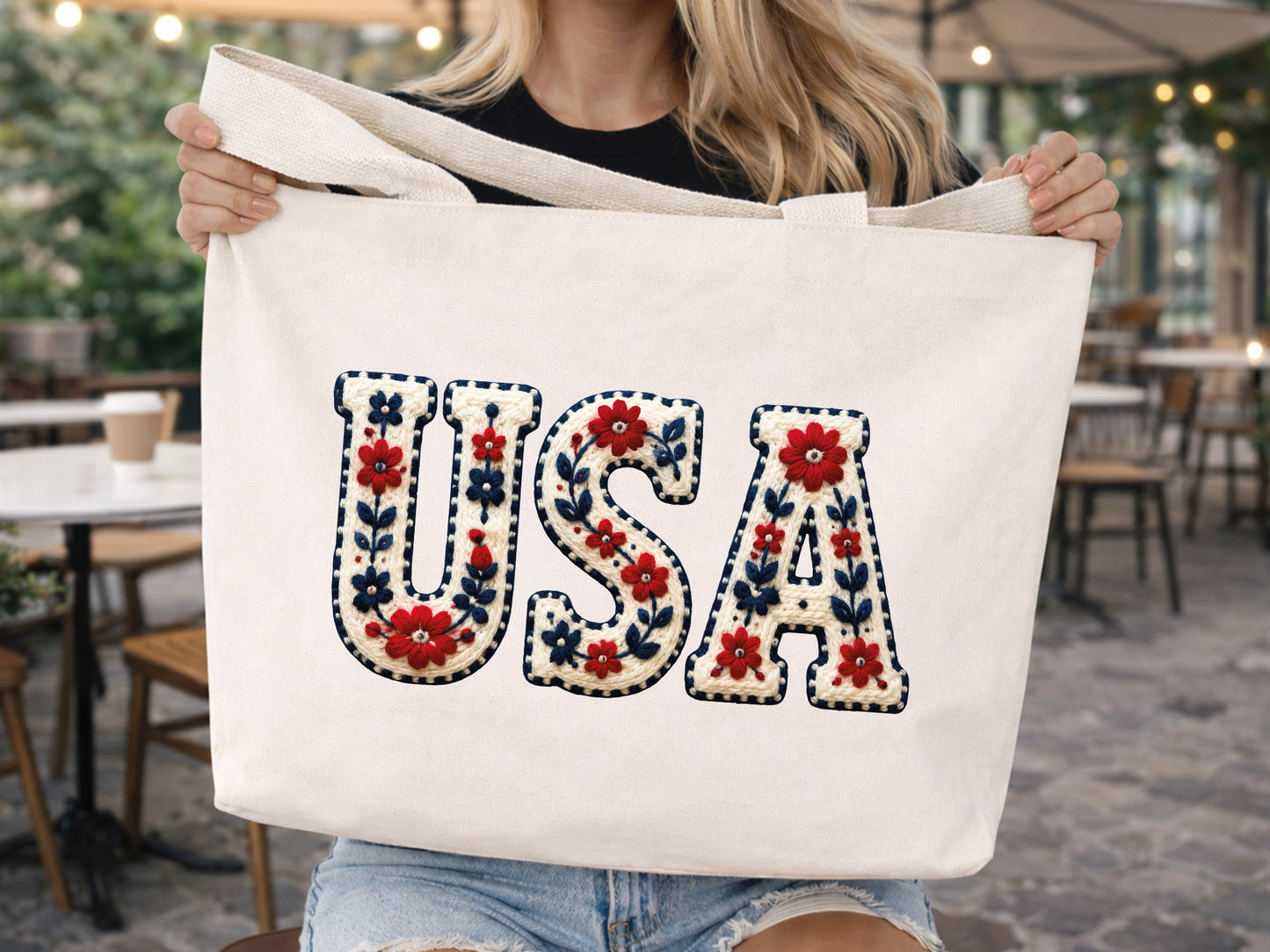 Floral USA Faux Yarn Sublimation PNG
