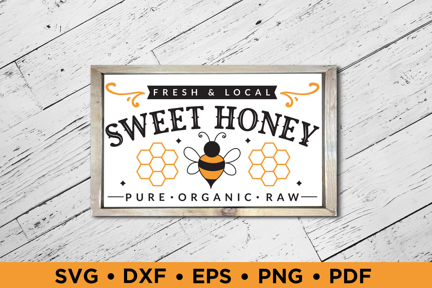 Fresh & Local Sweet Honey, Bee Sign Design SVG