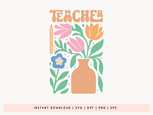 Funny Teacher Boho Flower SVG Cut File