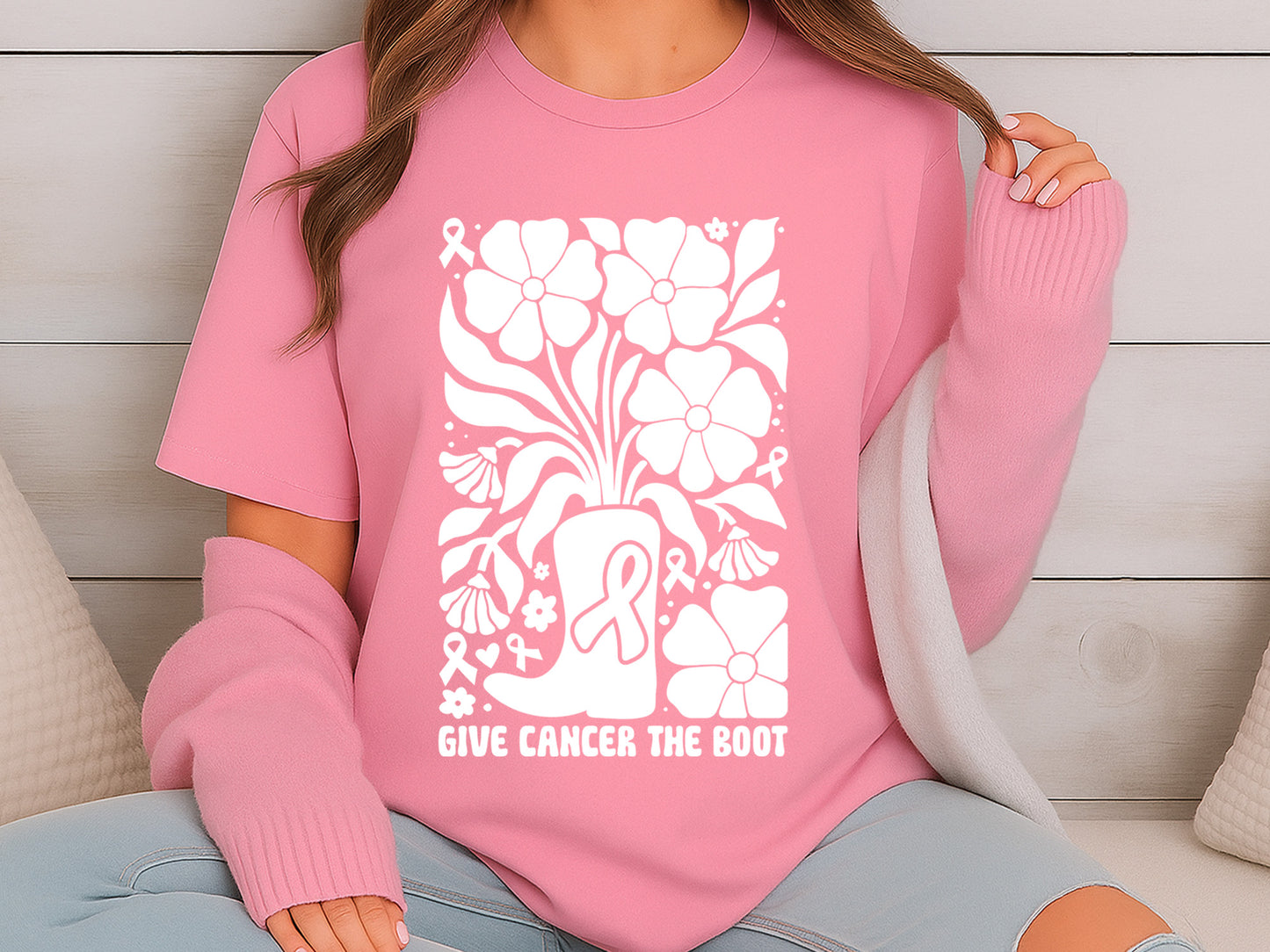 Give Cancer The Boot Boho Floral SVG Vector