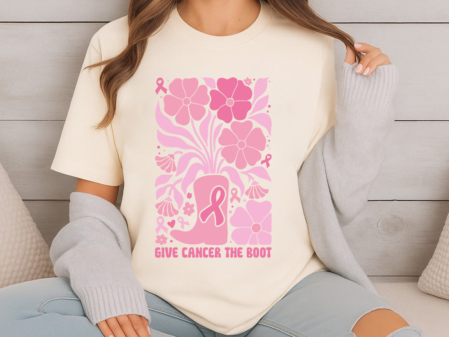 Give Cancer The Boot Boho Floral SVG Vector