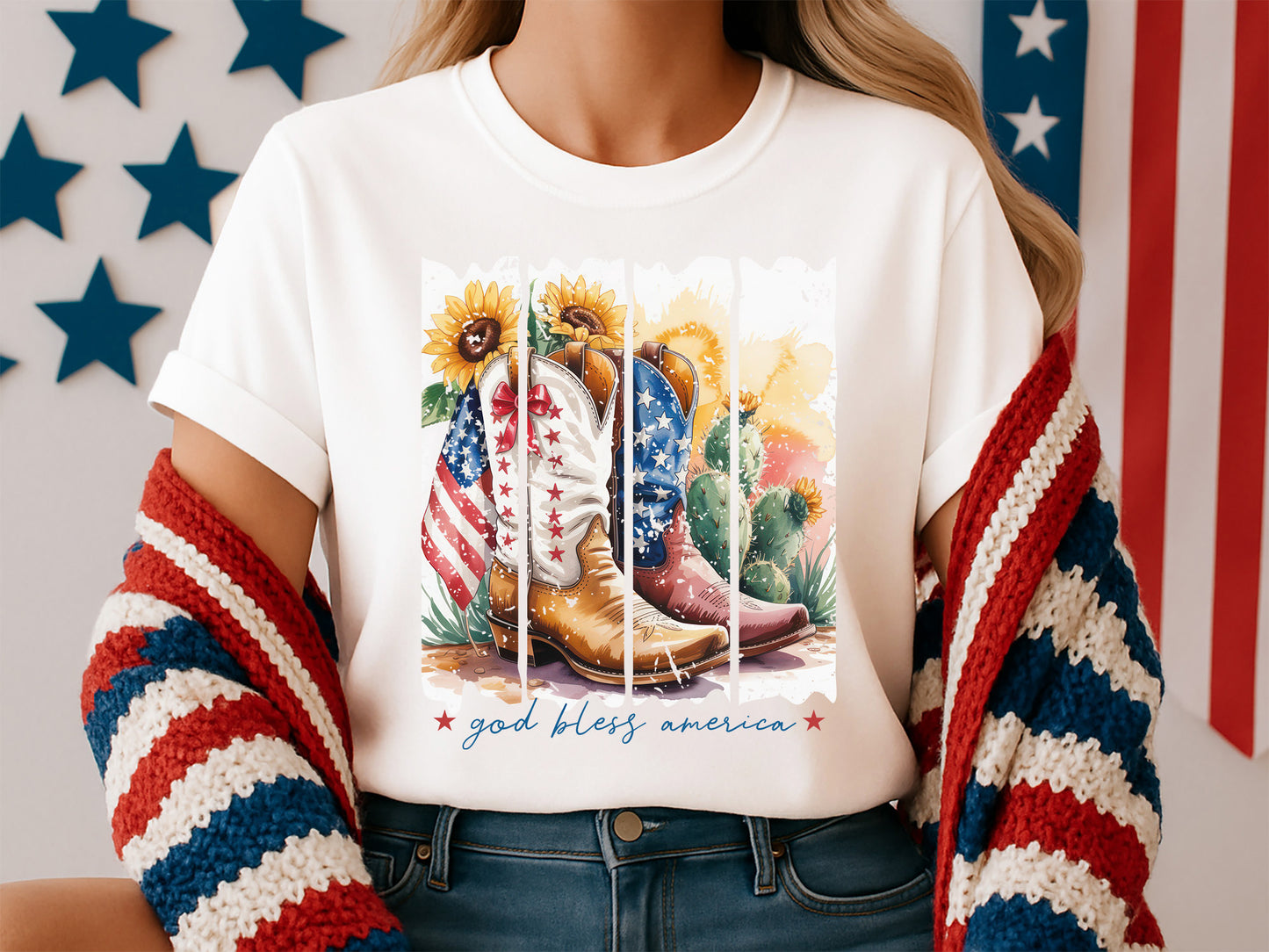 God Bless America, 4th of July Boot Sublimation
