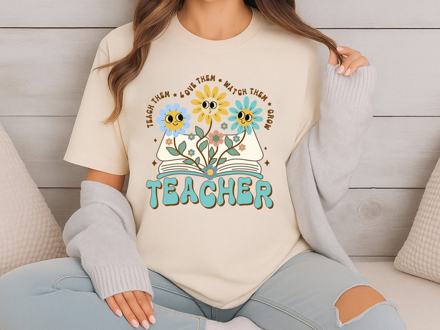 Groovy Teacher Teach Them Love Them Watch Them Grow PNG