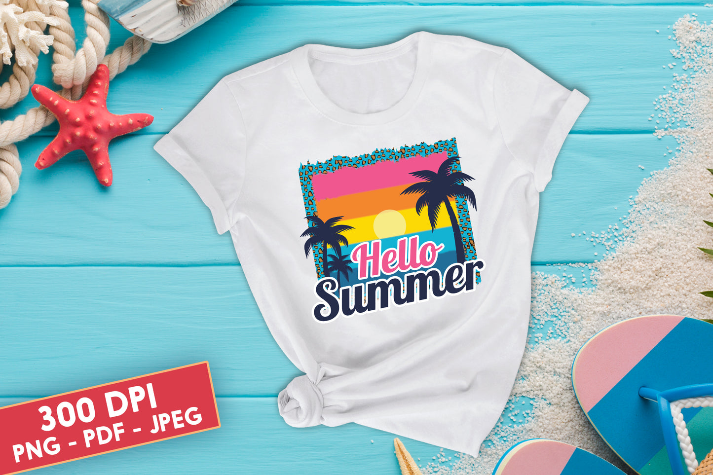 Hello Summer Sublimation PNG Design