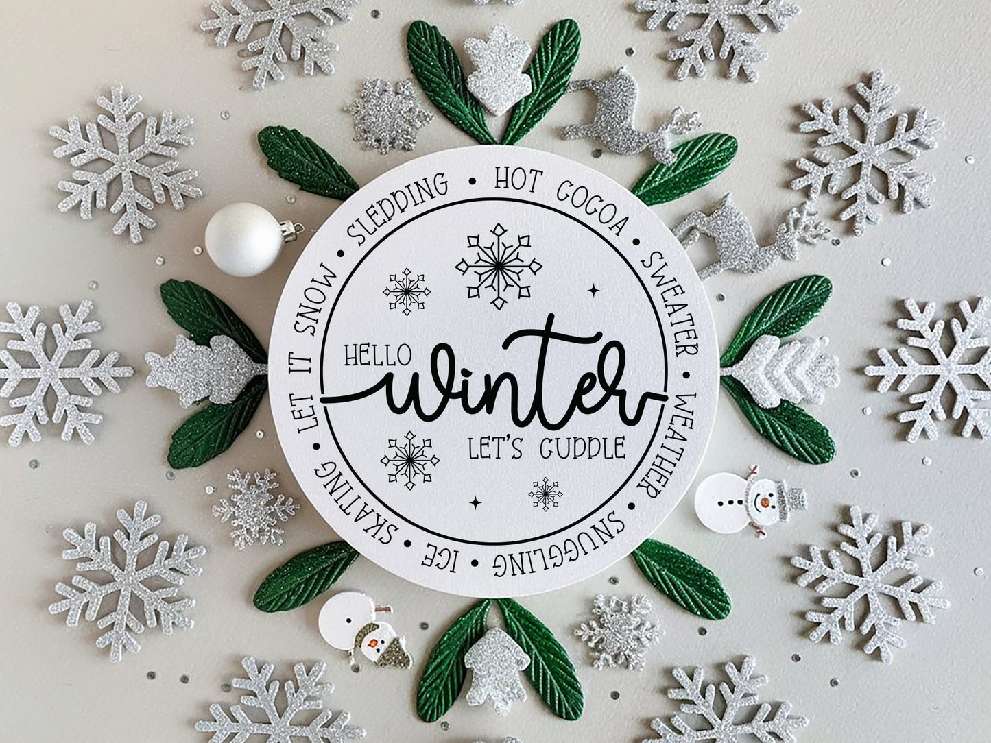 Hello Winter Let's Cuddle Sign SVG File