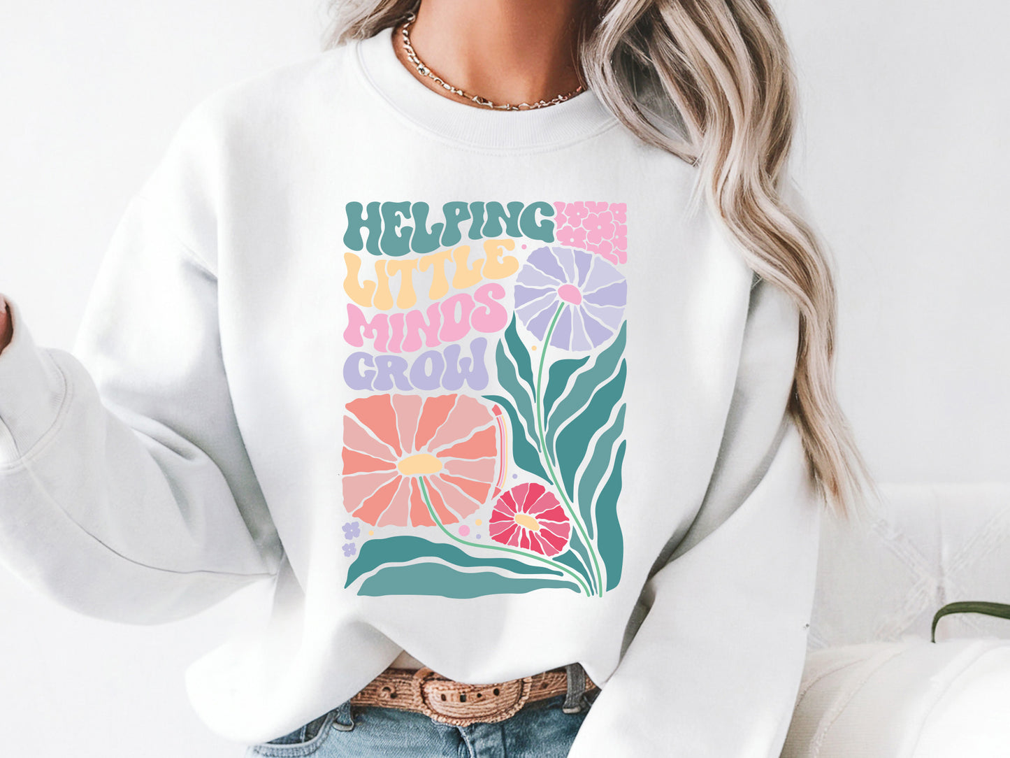 Helping Little Minds Grow, Cute Teacher Boho Floral SVG