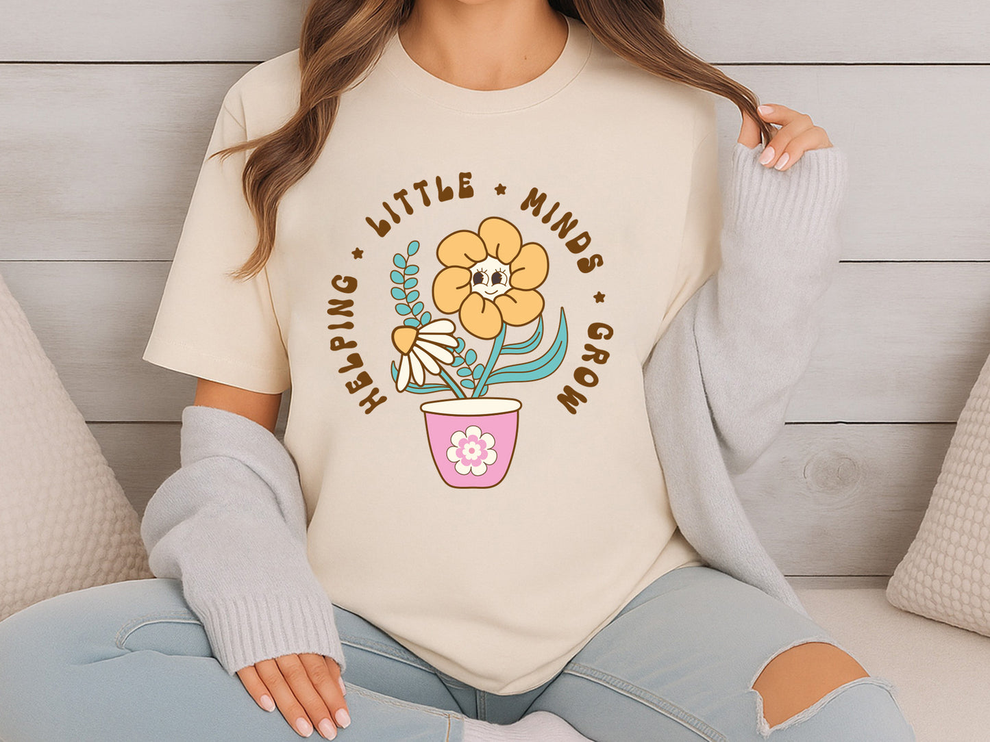 Helping Little Minds Grow, Groovy Floral Teacher PNG