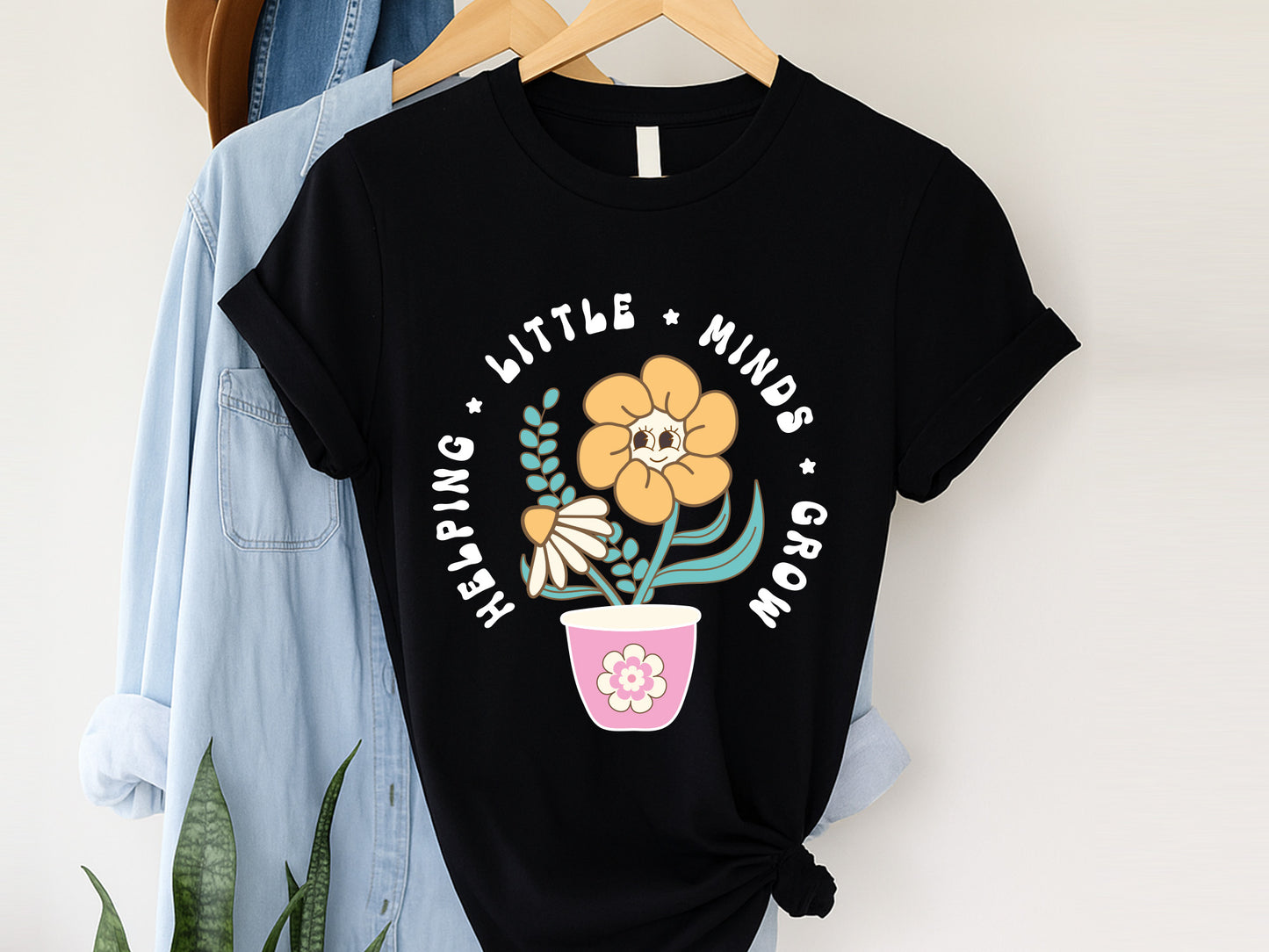 Helping Little Minds Grow, Groovy Floral Teacher PNG