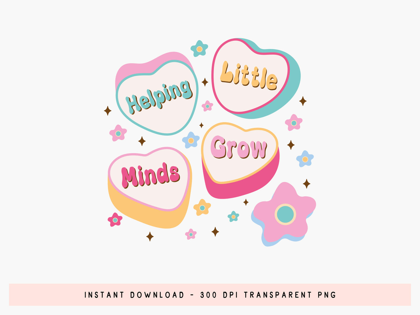 Helping Little Minds Grow, Groovy Teacher Sublimation PNG
