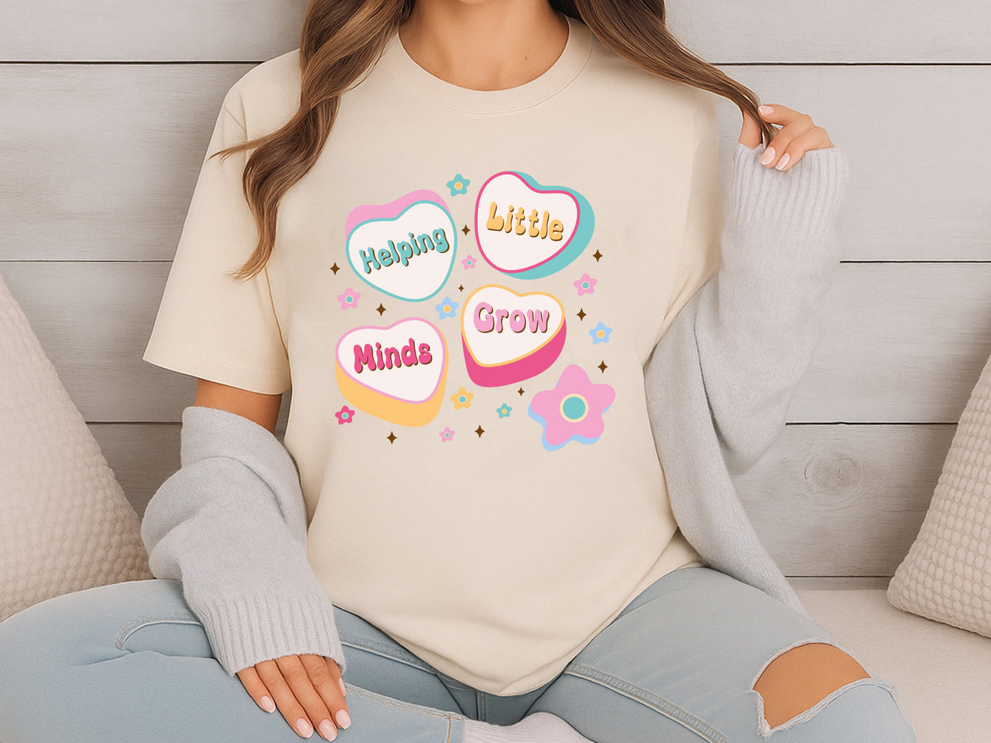 Helping Little Minds Grow, Groovy Teacher Sublimation PNG