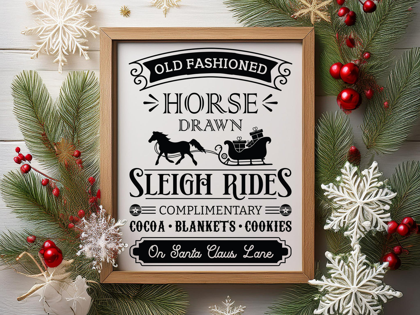 Horse Drawn Sleigh Rides - Farmhouse Christmas Sign SVG