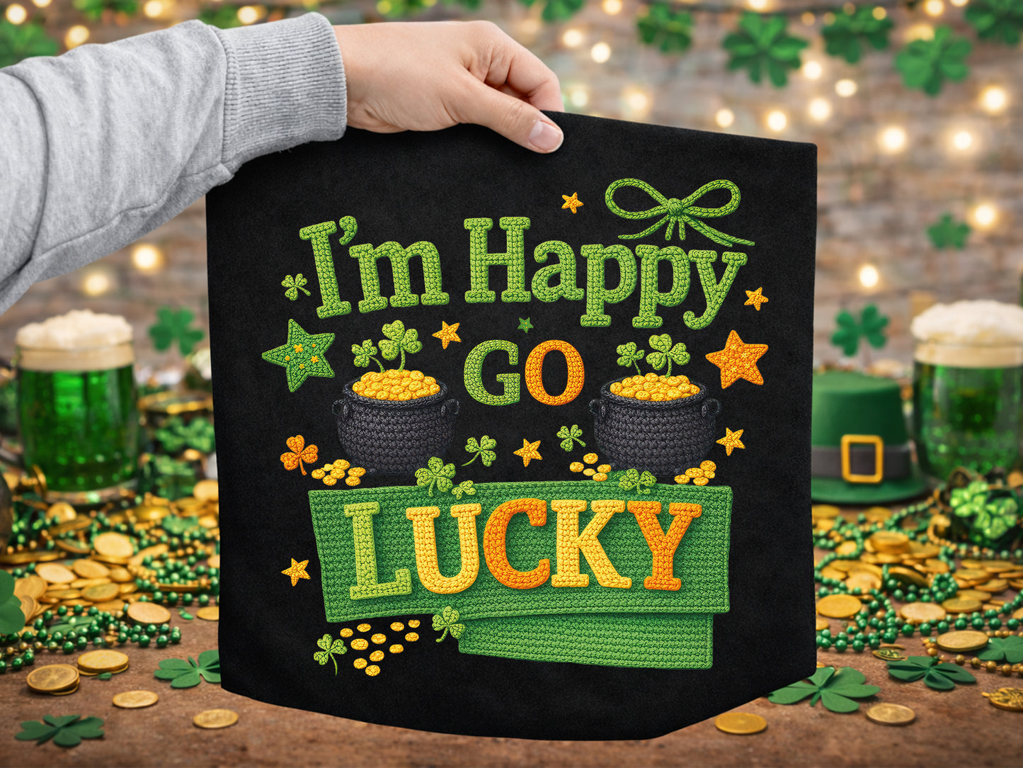 I'm Happy Go Lucky, St Patrick's Day Faux Yarn PNG