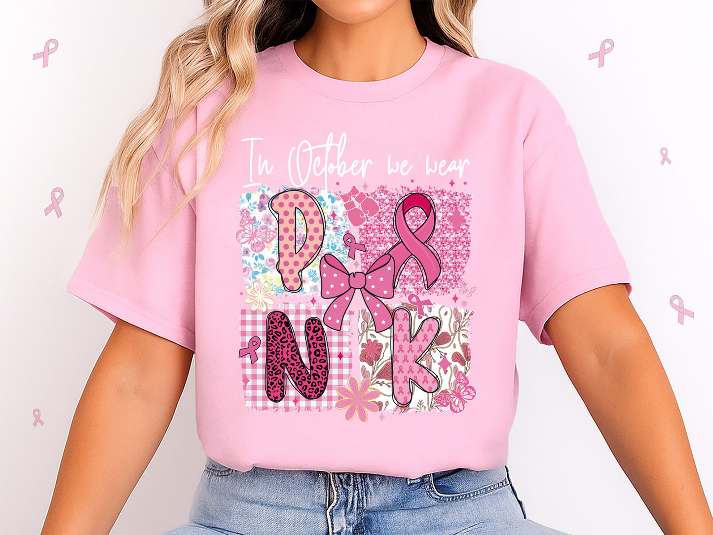 In October We Wear Pink, Breast Cancer Sublimation Preppy