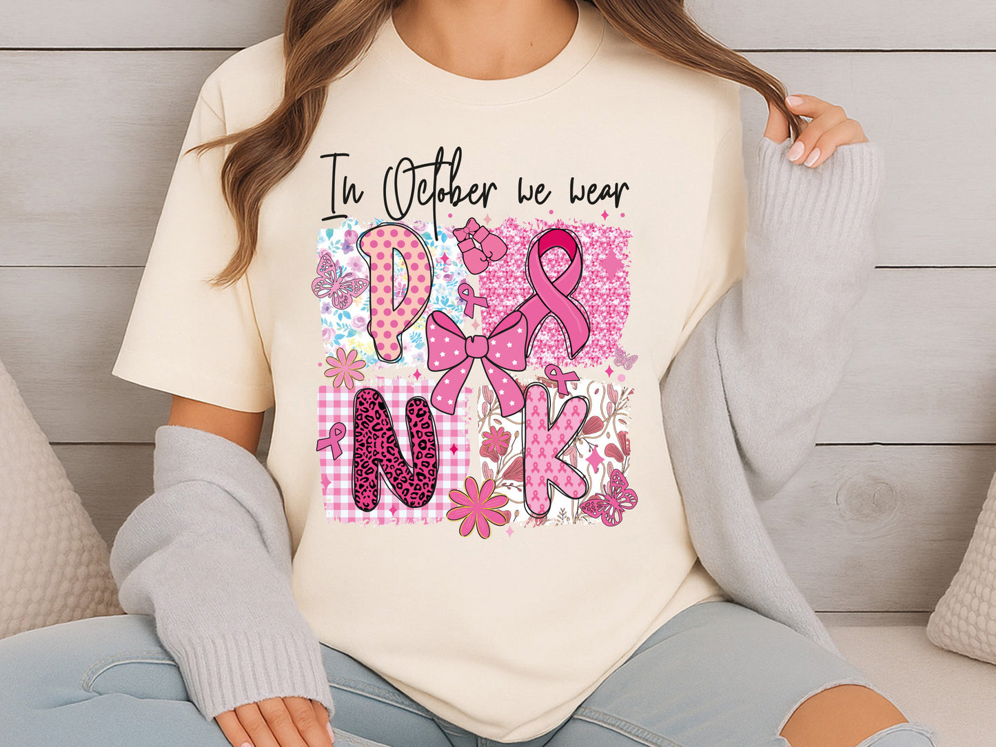 In October We Wear Pink, Breast Cancer Sublimation Preppy