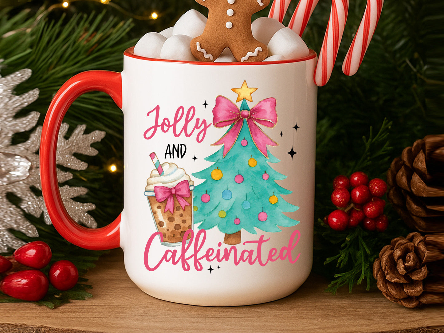 Jolly and Caffeinated, Christmas Coquette Sublimation