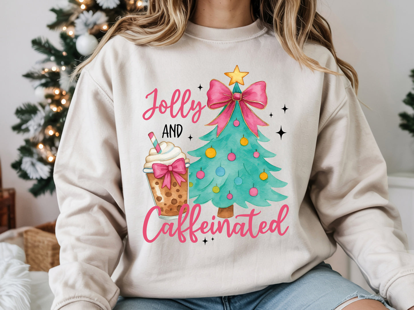 Jolly and Caffeinated, Christmas Coquette Sublimation