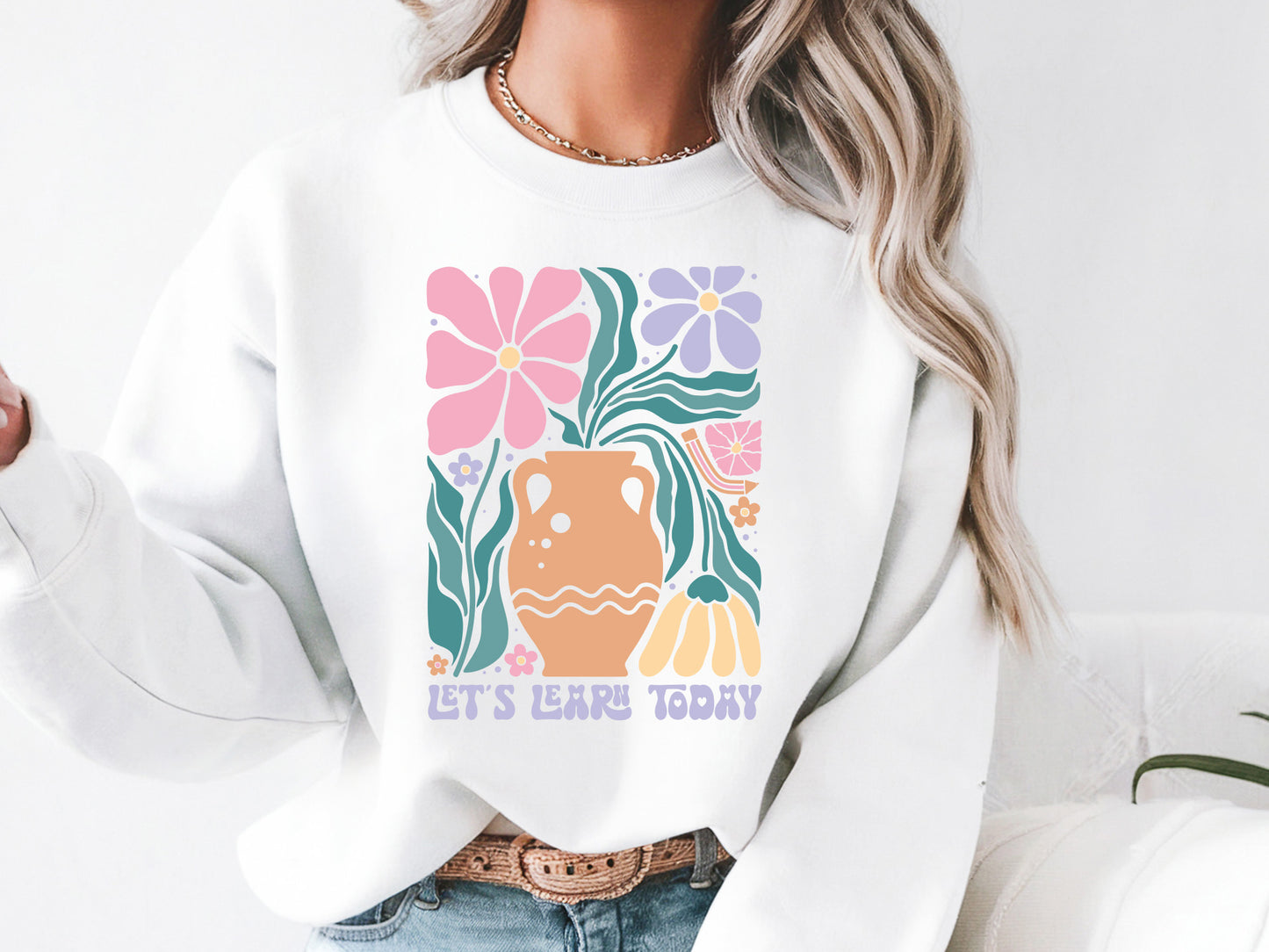 Let's Learn Today, Funny Teacher Boho Floral SVG