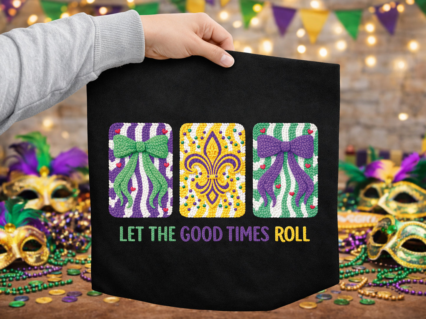 Let the Good Times Roll, Faux Yarn Mardi Gras PNG