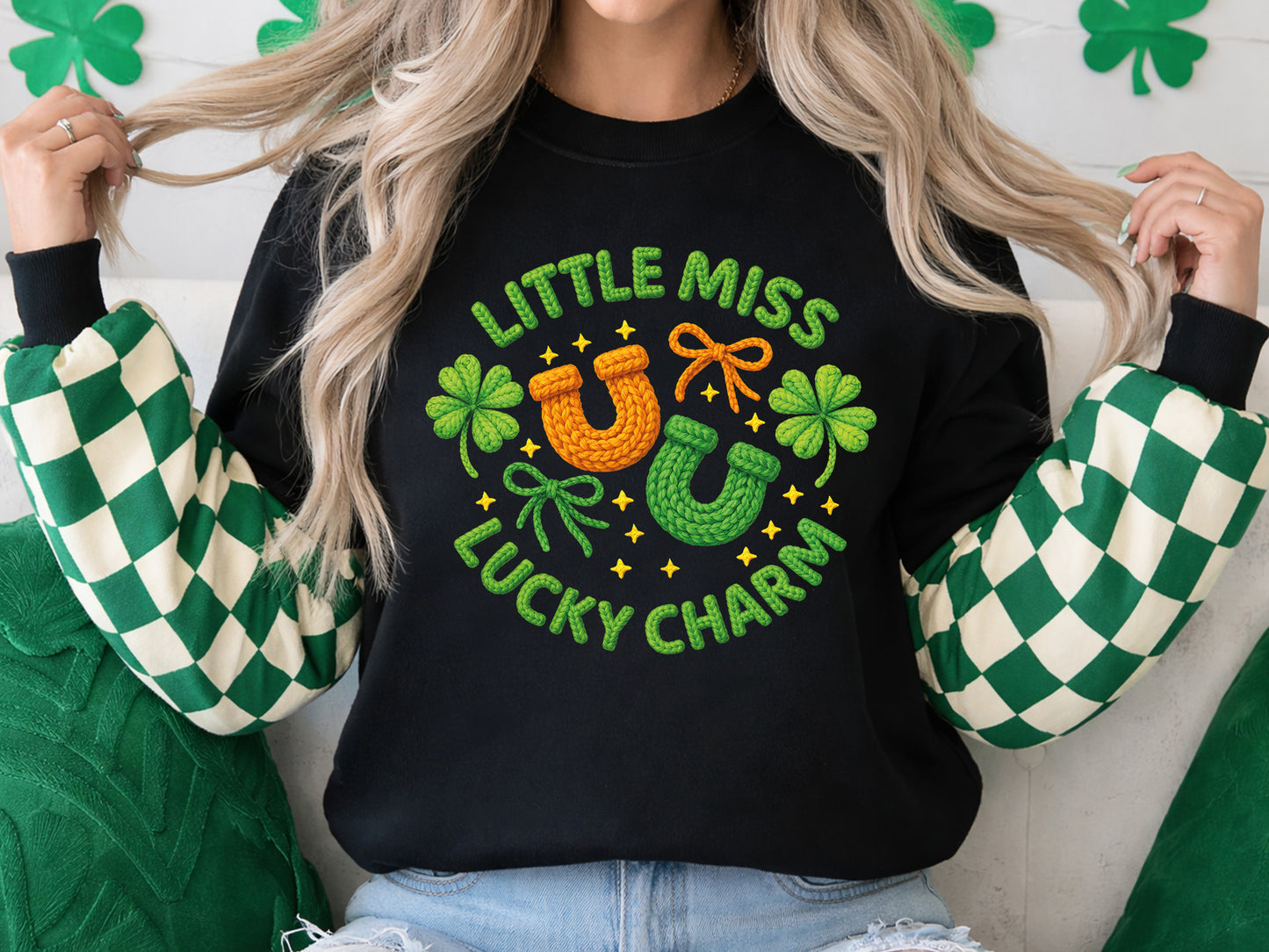 Little Miss Lucky Charm, Faux Yarn St Patrick's PNG