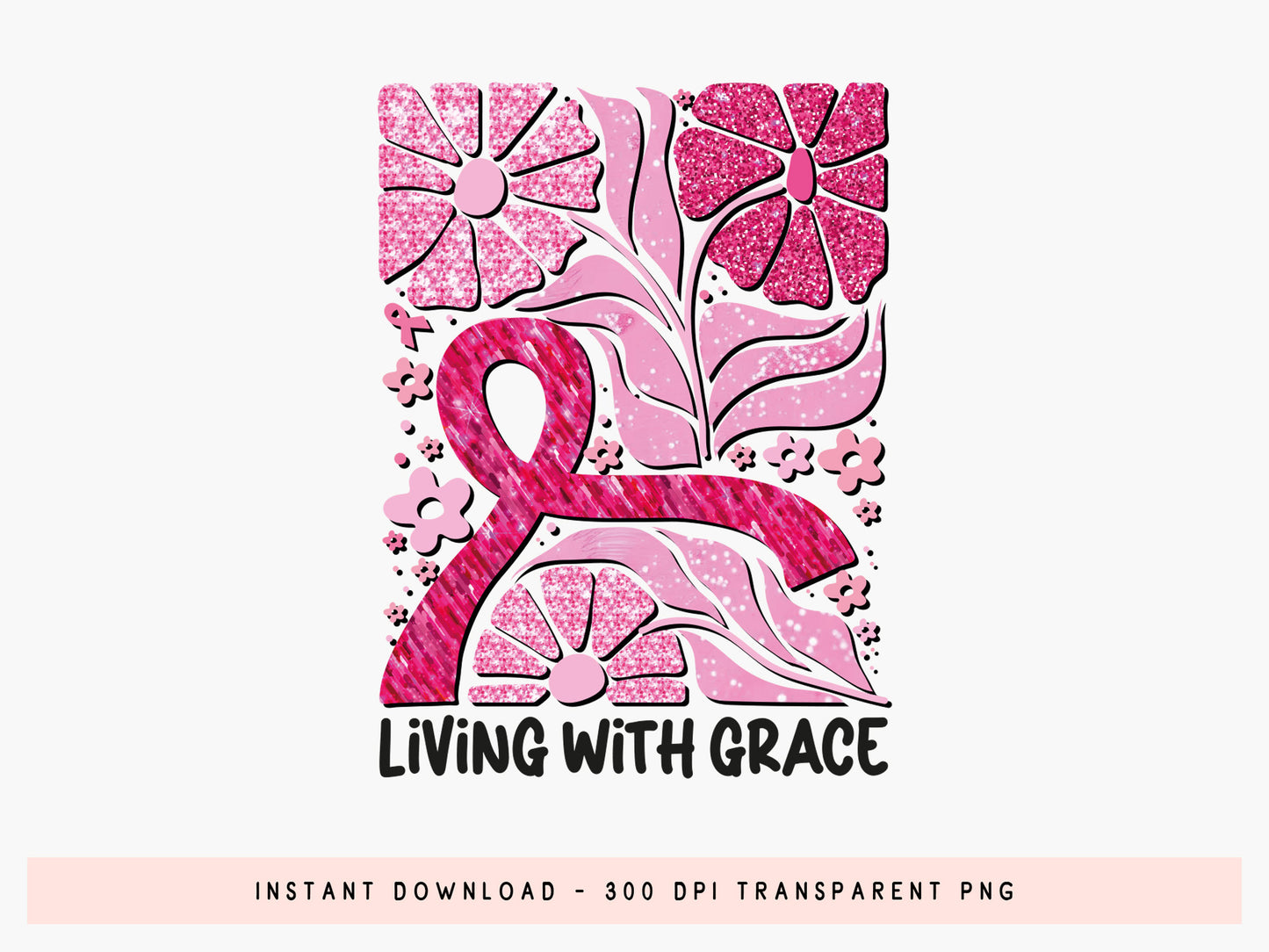 Living with Grace, Glitter Preppy Breast Cancer Sublimation