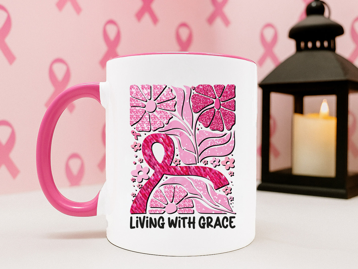 Living with Grace, Glitter Preppy Breast Cancer Sublimation