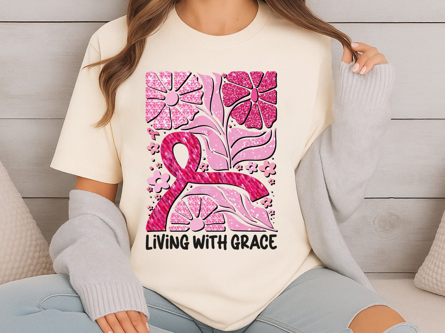 Living with Grace, Glitter Preppy Breast Cancer Sublimation