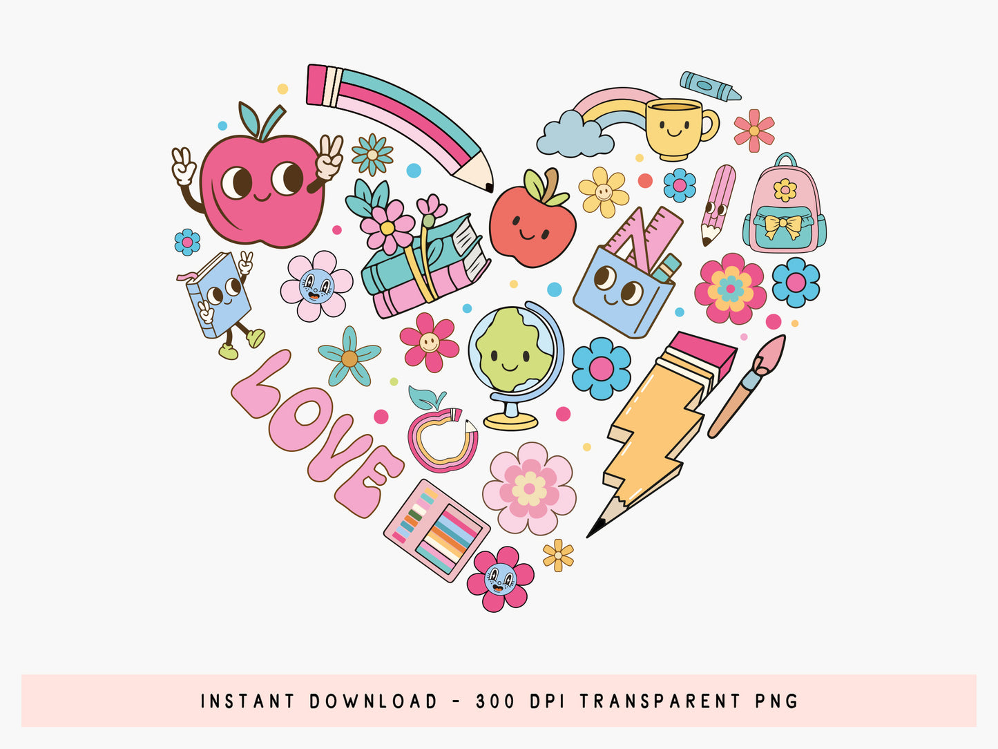 Love, Groovy Teacher PNG Sublimation Design