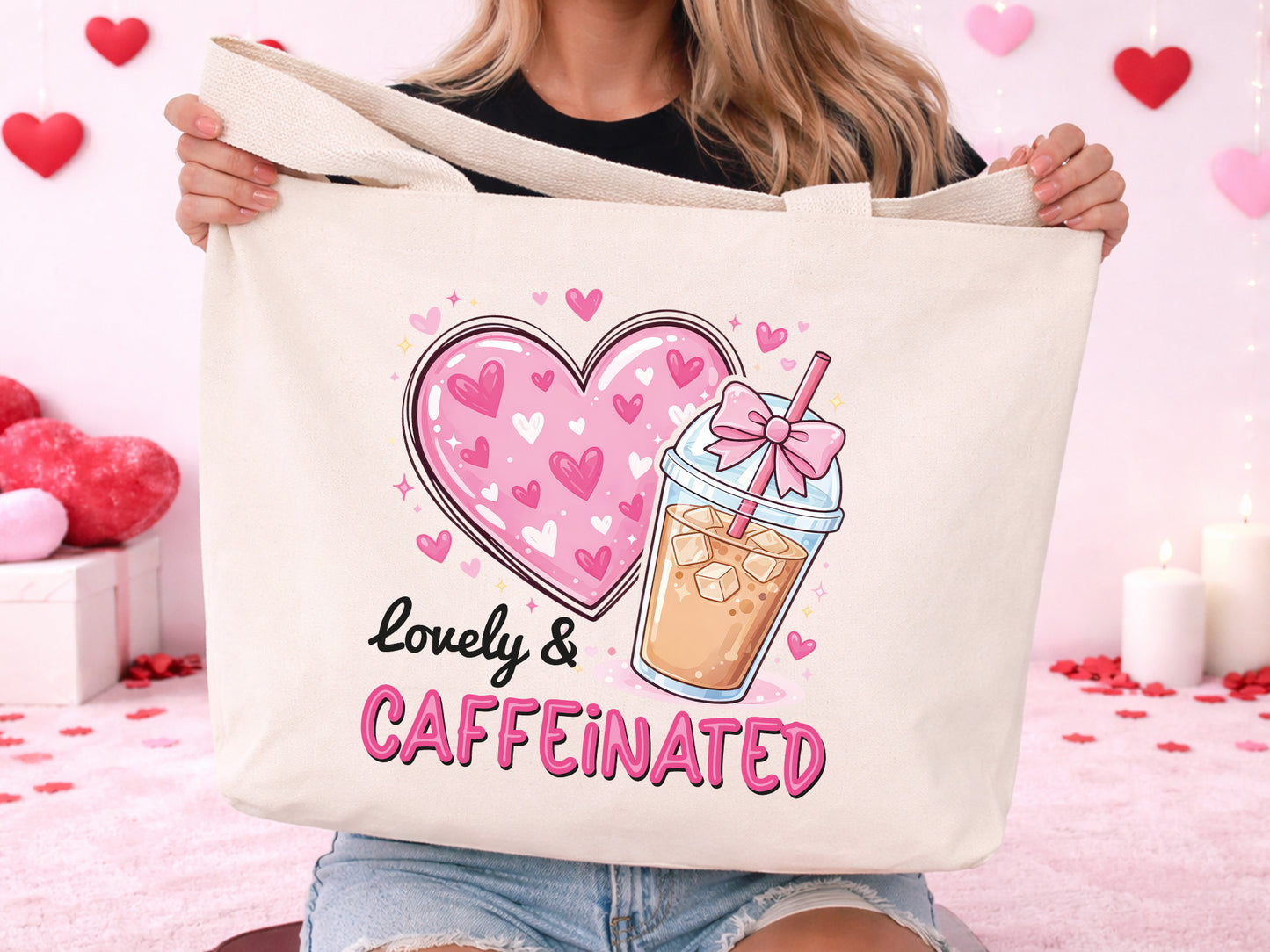 Lovely & Caffeinated, Preppy Coffee Valentine PNG