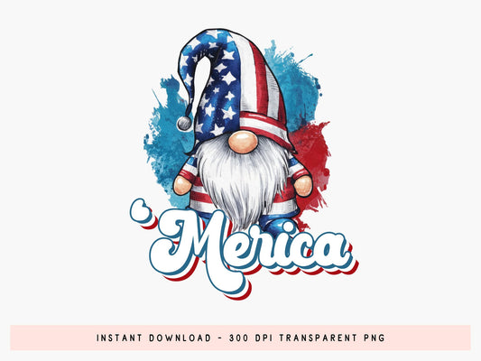 Merica, 4th of July Gnome Sublimation Design
