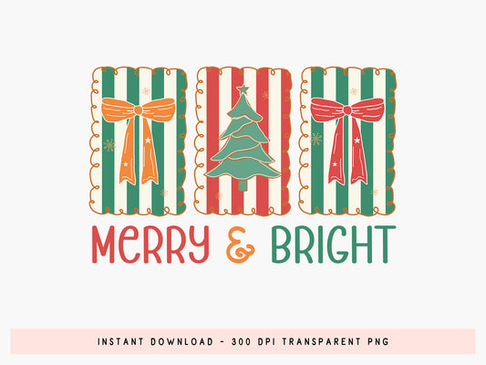 Merry & Bright, Coquette Christmas Sublimation PNG