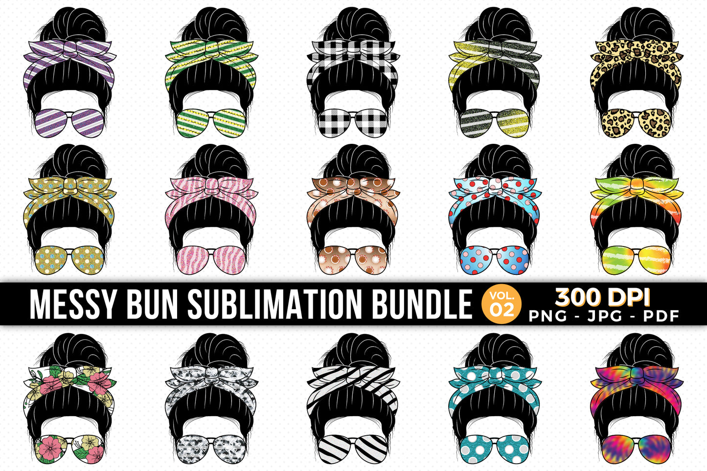 Messy Bun Sublimation Designs Bundle