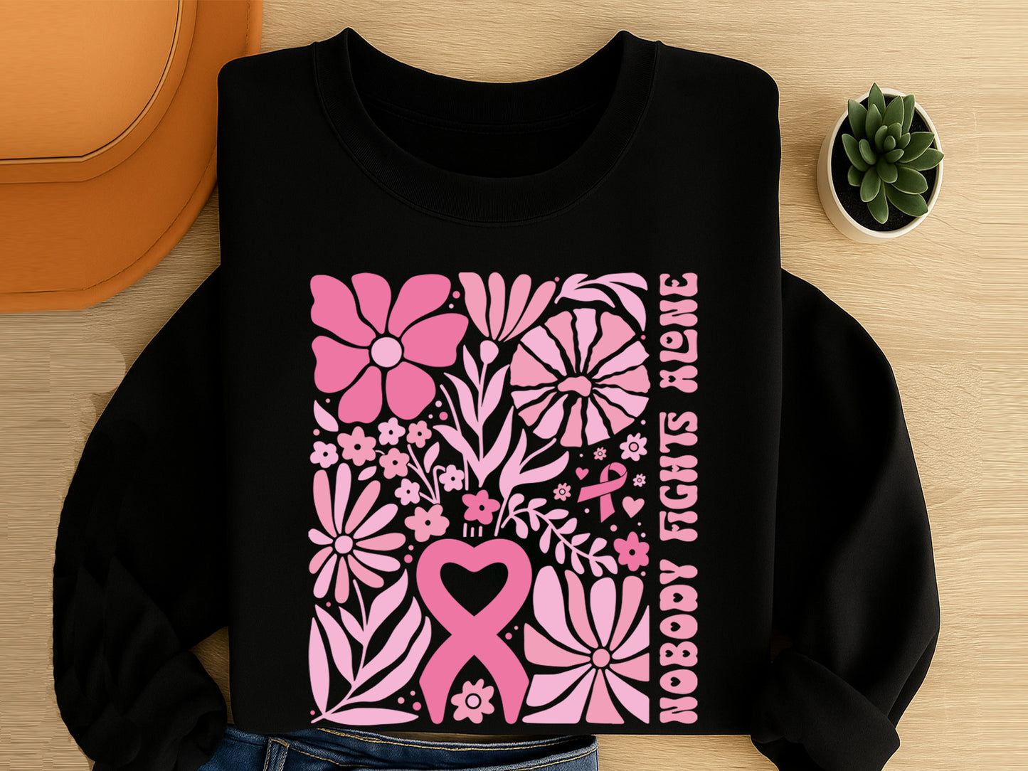 Nobody Fights Alone, Breast Cancer SVG Boho Floral
