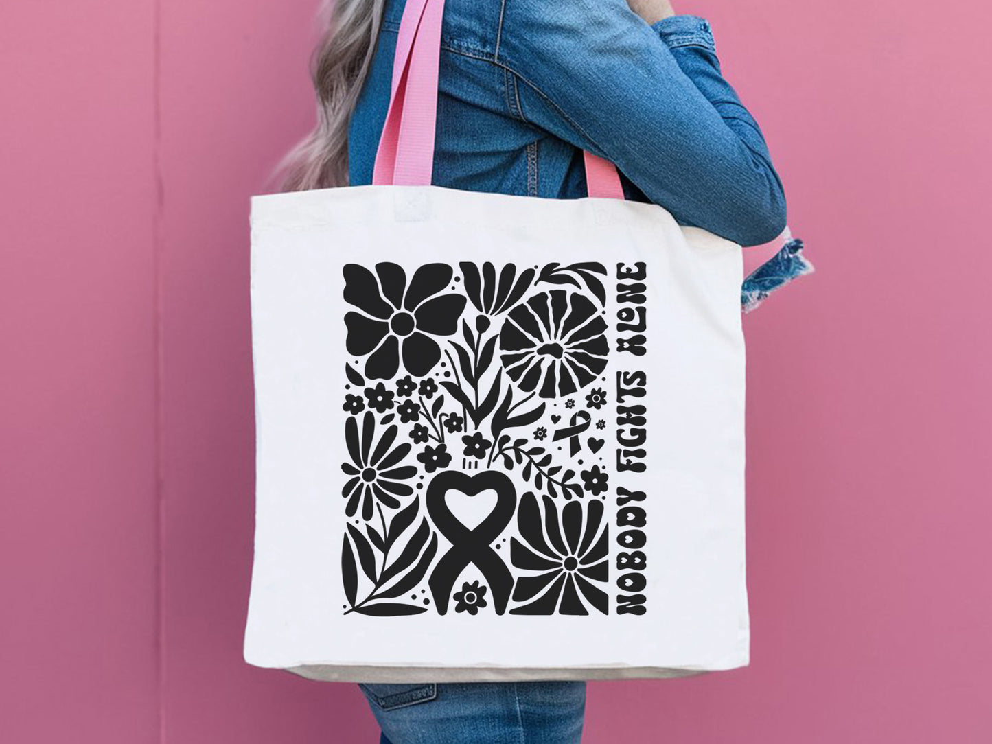 Nobody Fights Alone, Breast Cancer SVG Boho Floral