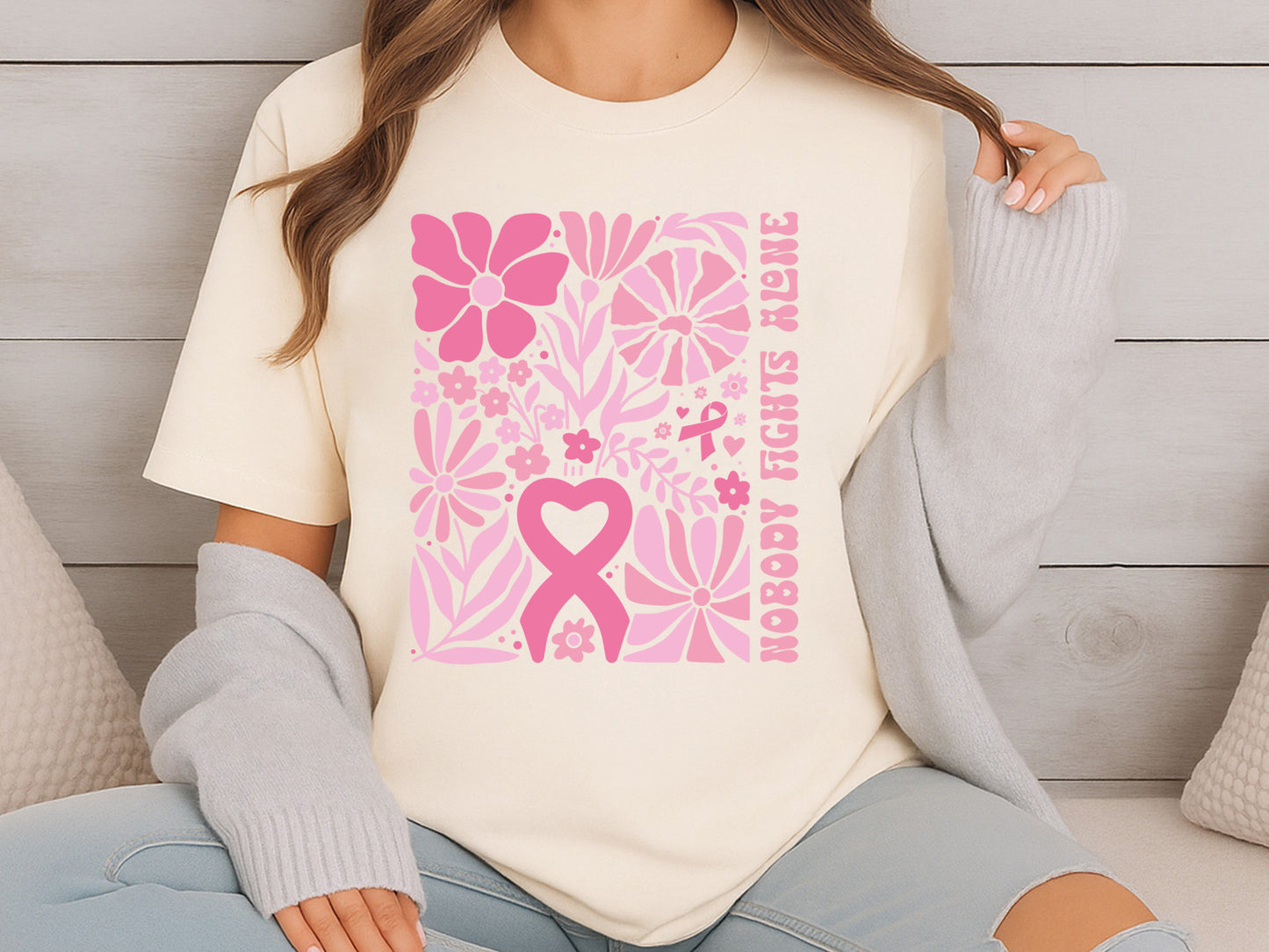 Nobody Fights Alone, Breast Cancer SVG Boho Floral