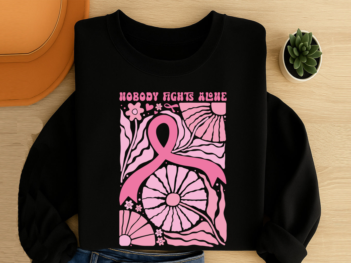 Nobody Fights Alone, Floral Breast Cancer SVG File