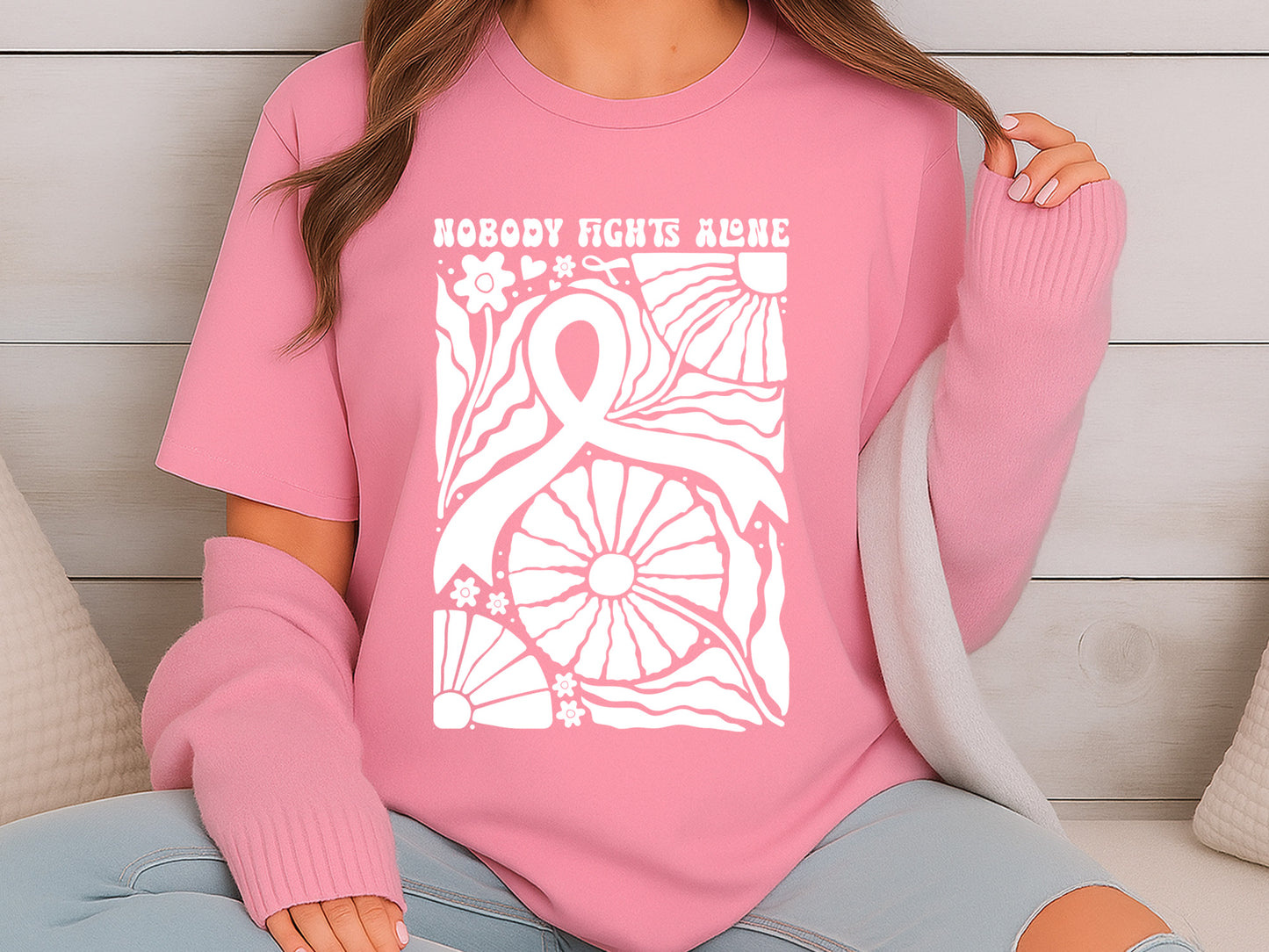 Nobody Fights Alone, Floral Breast Cancer SVG File