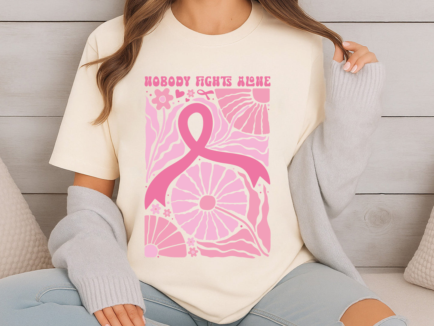 Nobody Fights Alone, Floral Breast Cancer SVG File