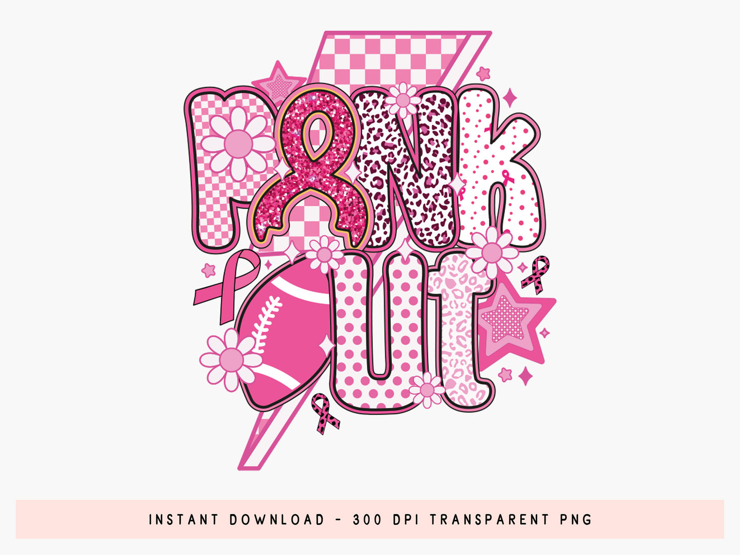 Pink Out, Preppy Breast Cancer Sublimation PNG
