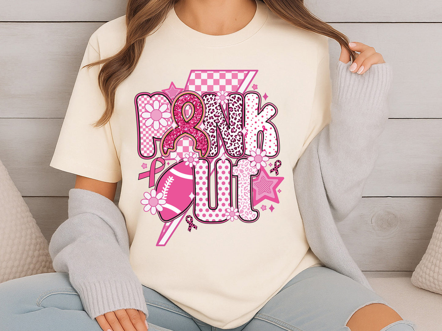 Pink Out, Preppy Breast Cancer Sublimation PNG