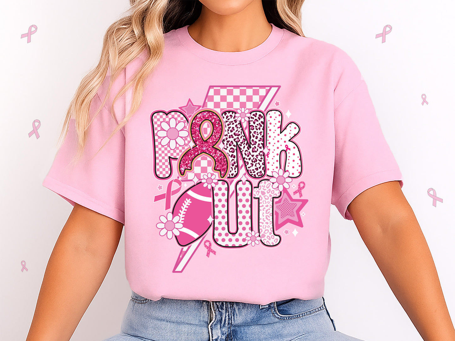 Pink Out, Preppy Breast Cancer Sublimation PNG