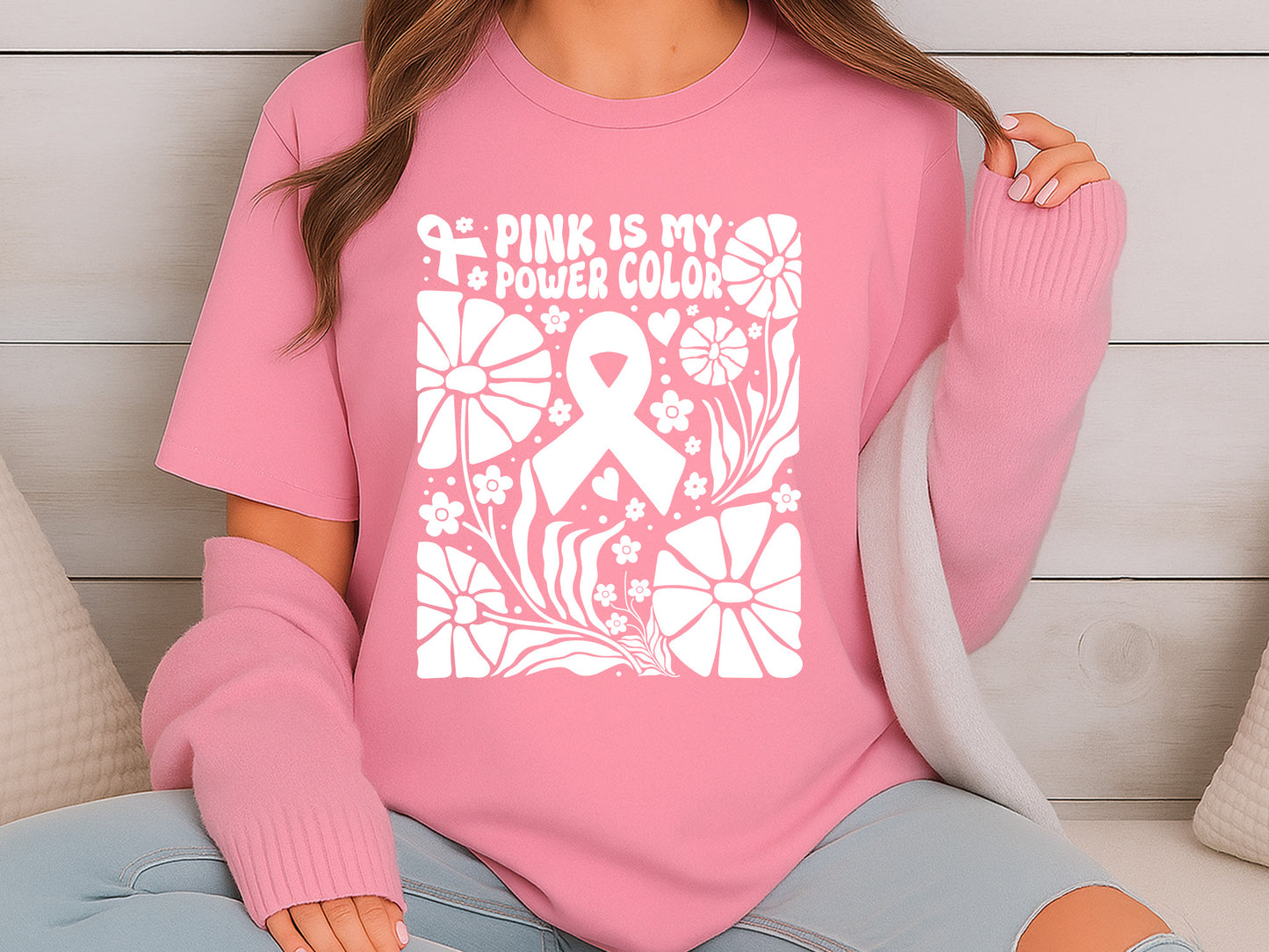 Pink is My Power Color, Breast Cancer Boho Flower SVG