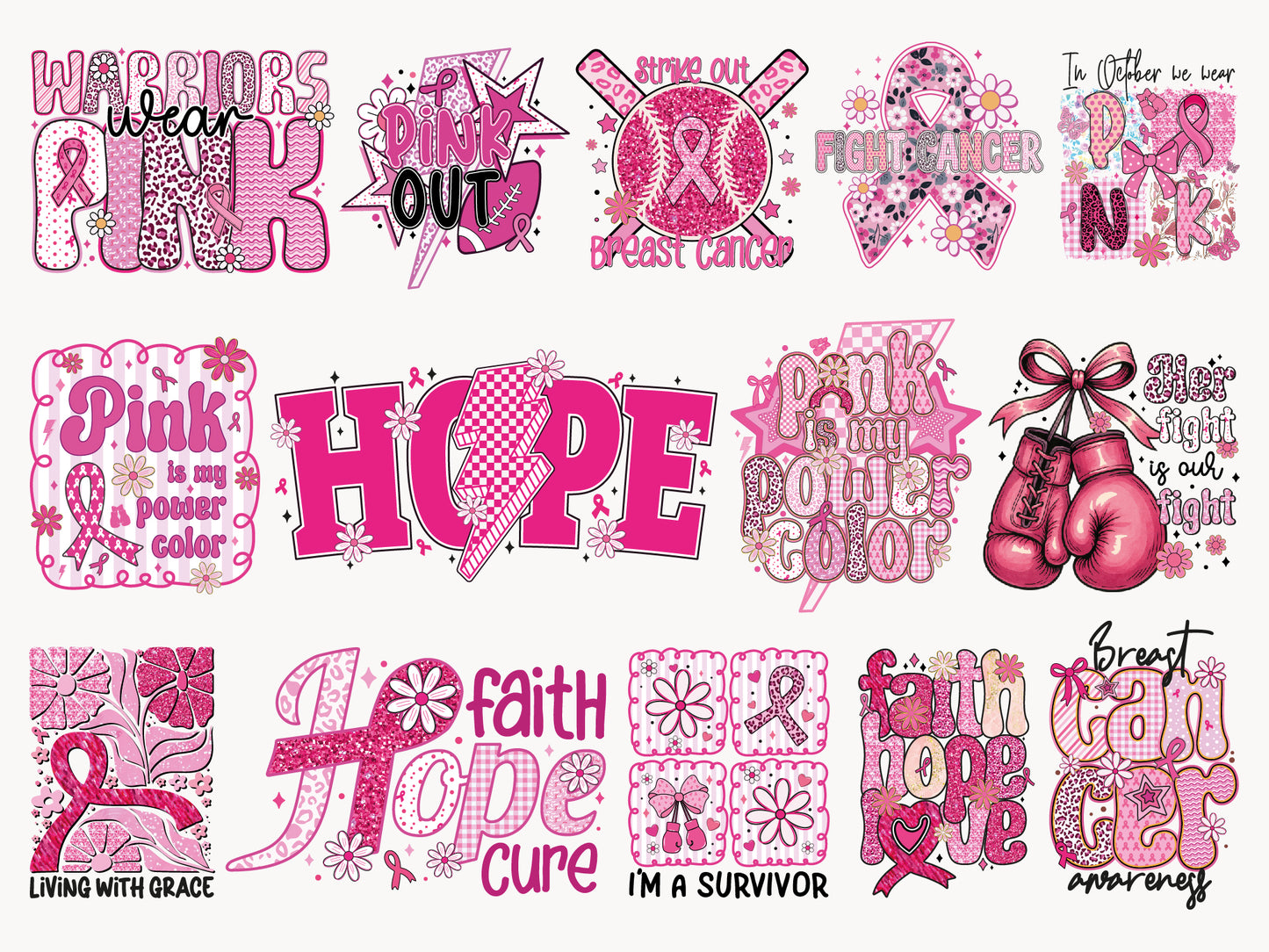 Preppy Breast Cancer Sublimation Designs Bundle