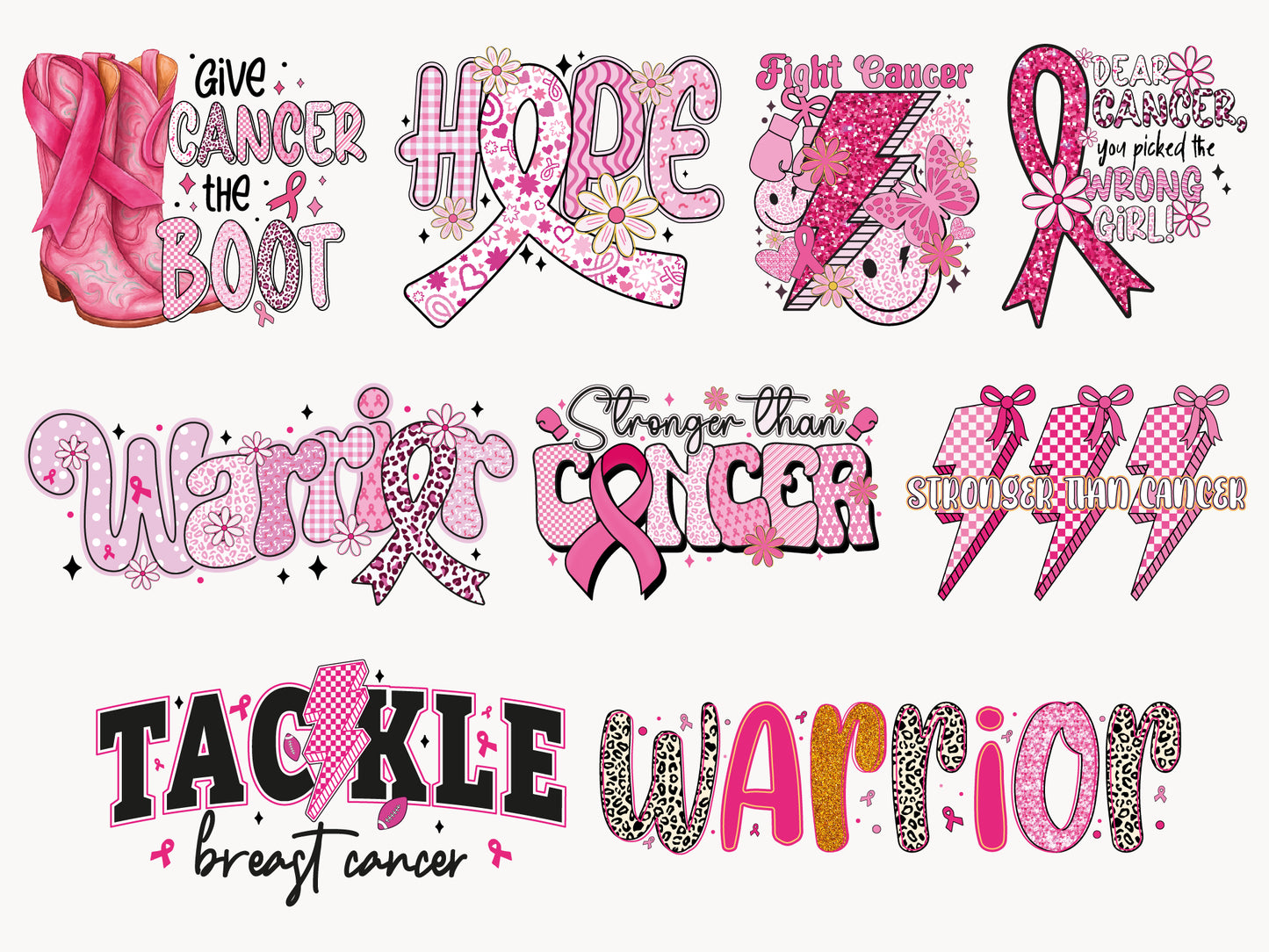 Preppy Breast Cancer Sublimation Designs Bundle