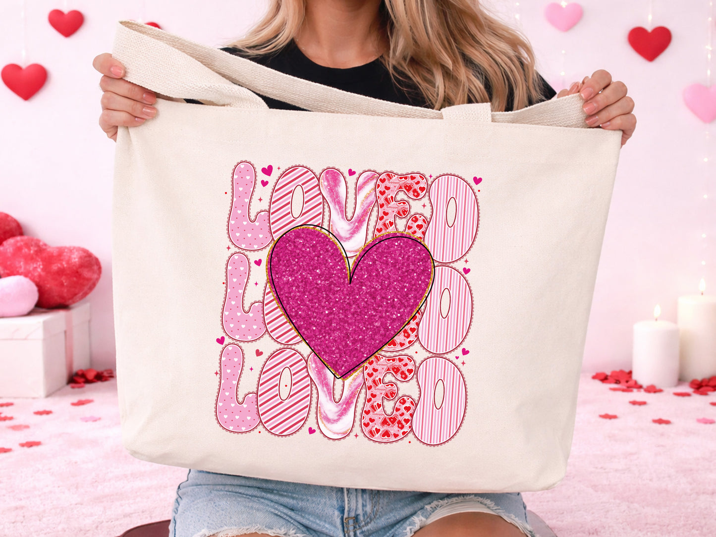 Preppy Retro Loved Valentine Sublimation Design