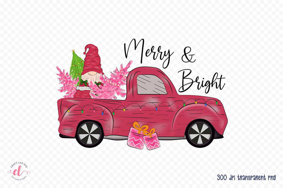 Merry & Bright PNG | Pink Christmas Sublimation