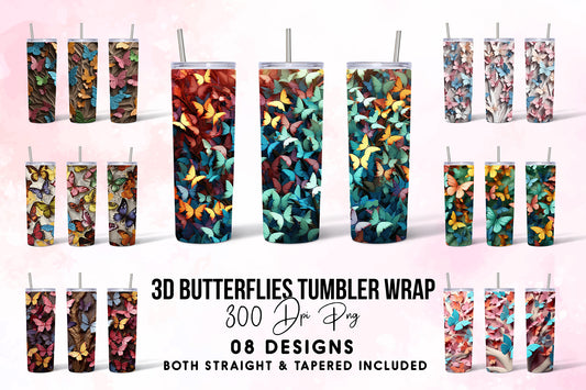 3D Butterflies Tumbler Wrap Sublimation Bundle