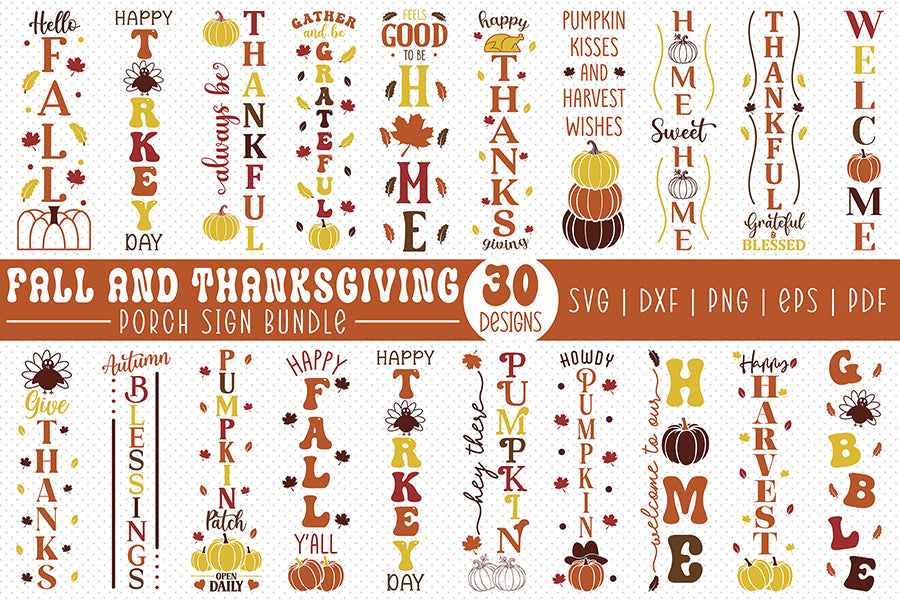Fall and Thanksgiving Porch Sign SVG Bundle