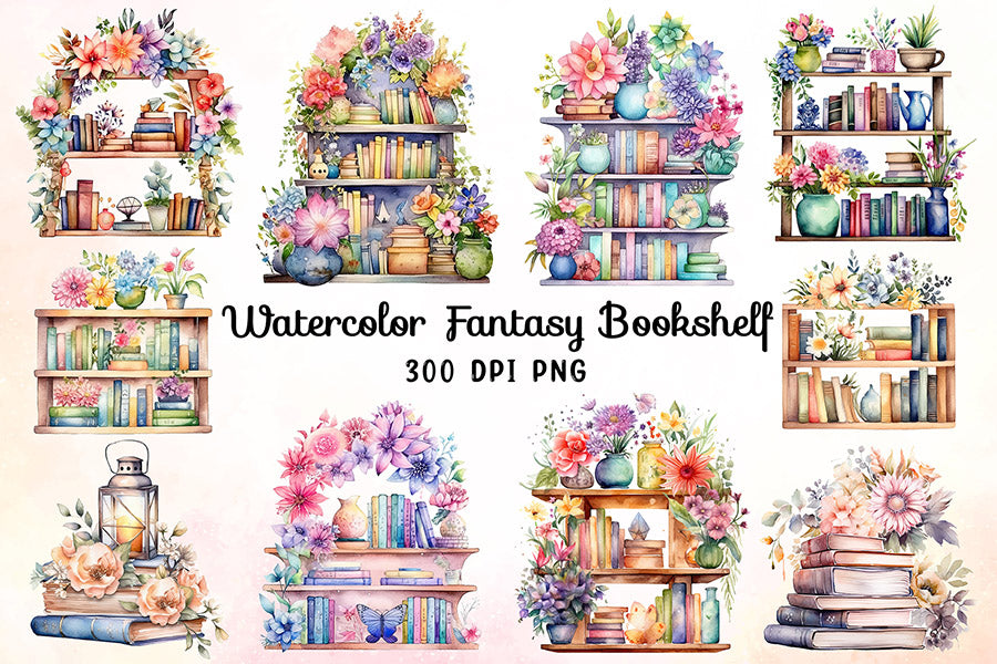 Watercolor Fantasy Bookshelf Sublimation Bundle
